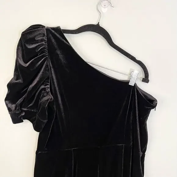 Yumi Kim Women Black Velvet Puff Sleeve One Shoulder Donna Jumpsuit Size XL NWT